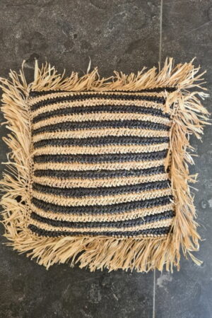 Raffia kussen black/natural