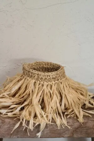 Raffia mandje kaarsenhouder